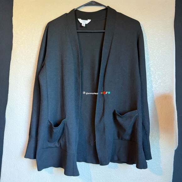 TIME AND TRU Sweaters - Black Open Front Knit Cardigan with Pockets